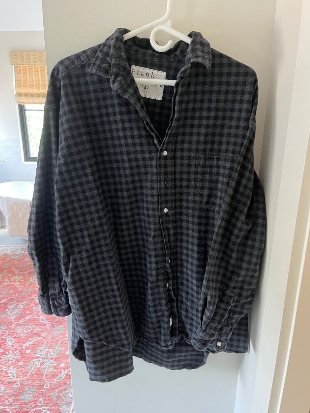 Frank & Eileen Shirley Grey Black Gingham Flannel Button Down Shirt Size Large